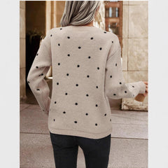 Fashion Polka Dot Print Pullover Sweater Casual Long-sleeved Knitted Tops Women's Clothing