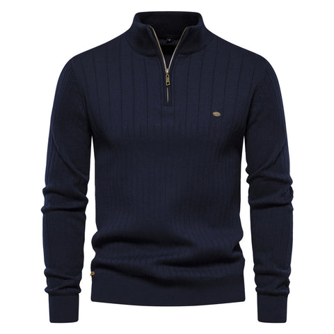 Half-zipper Pullover Sweater Men's Fashion Casual Stand Collar Long-sleeved Knitted Tops Fall Winter Clothing