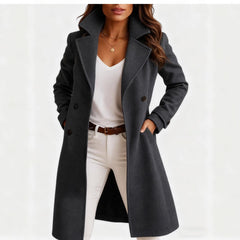 Single-breasted Mid-length Coat With Pockets Fashion Elegant Lapel Jacket Casual Long-sleeved Top Outwear Women's Clothing