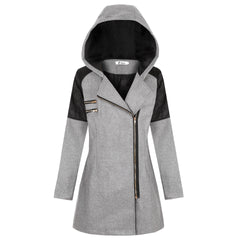 Women Warm Slim Full Zipper Coat Thick Woolen Coat Female Fall Winter Windbreaker Hooded Diagonal Zipper Women's Clothing