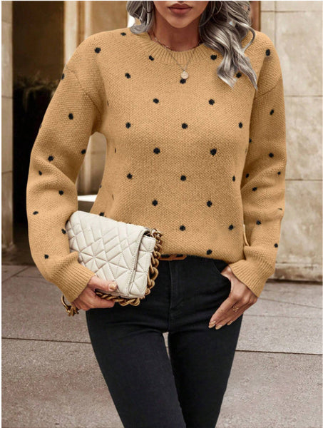 Fashion Polka Dot Print Pullover Sweater Casual Long-sleeved Knitted Tops Women's Clothing