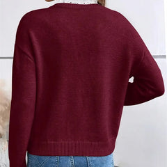 Elegant Casual V-neck Lace Commuting Thick Warm Sweater For Women Pullover Fashionable Solid Color Loose Sweater