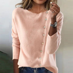 Elegant Round Neck Long Sleeve Button Sweater For Women Fall Spring Knitted Sweaters Tops