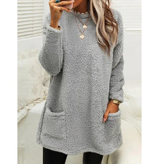 Women's Fleece Pullover Long Sweater With Pockets Winter Warm Thinken Sweatershirt Casual Long Sleeve Plush Tops Hoodie Coat Streetwear Fall Loose Outfits Hoodie Tops