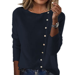 Elegant Round Neck Long Sleeve Button Sweater For Women Fall Spring Knitted Sweaters Tops