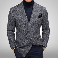 Men's Blazers Slim Fit Plaid Suits Jackets Male Long Sleeve Double-breasted Outerwear Business Casual Coats
