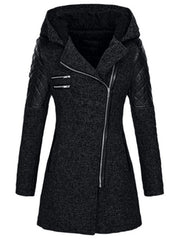 Women Warm Slim Full Zipper Coat Thick Woolen Coat Female Fall Winter Windbreaker Hooded Diagonal Zipper Women's Clothing