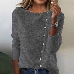 Elegant Round Neck Long Sleeve Button Sweater For Women Fall Spring Knitted Sweaters Tops