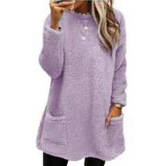Women's Fleece Pullover Long Sweater With Pockets Winter Warm Thinken Sweatershirt Casual Long Sleeve Plush Tops Hoodie Coat Streetwear Fall Loose Outfits Hoodie Tops