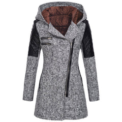 Women Warm Slim Full Zipper Coat Thick Woolen Coat Female Fall Winter Windbreaker Hooded Diagonal Zipper Women's Clothing