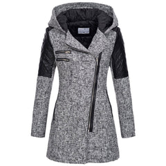 Women Warm Slim Full Zipper Coat Thick Woolen Coat Female Fall Winter Windbreaker Hooded Diagonal Zipper Women's Clothing